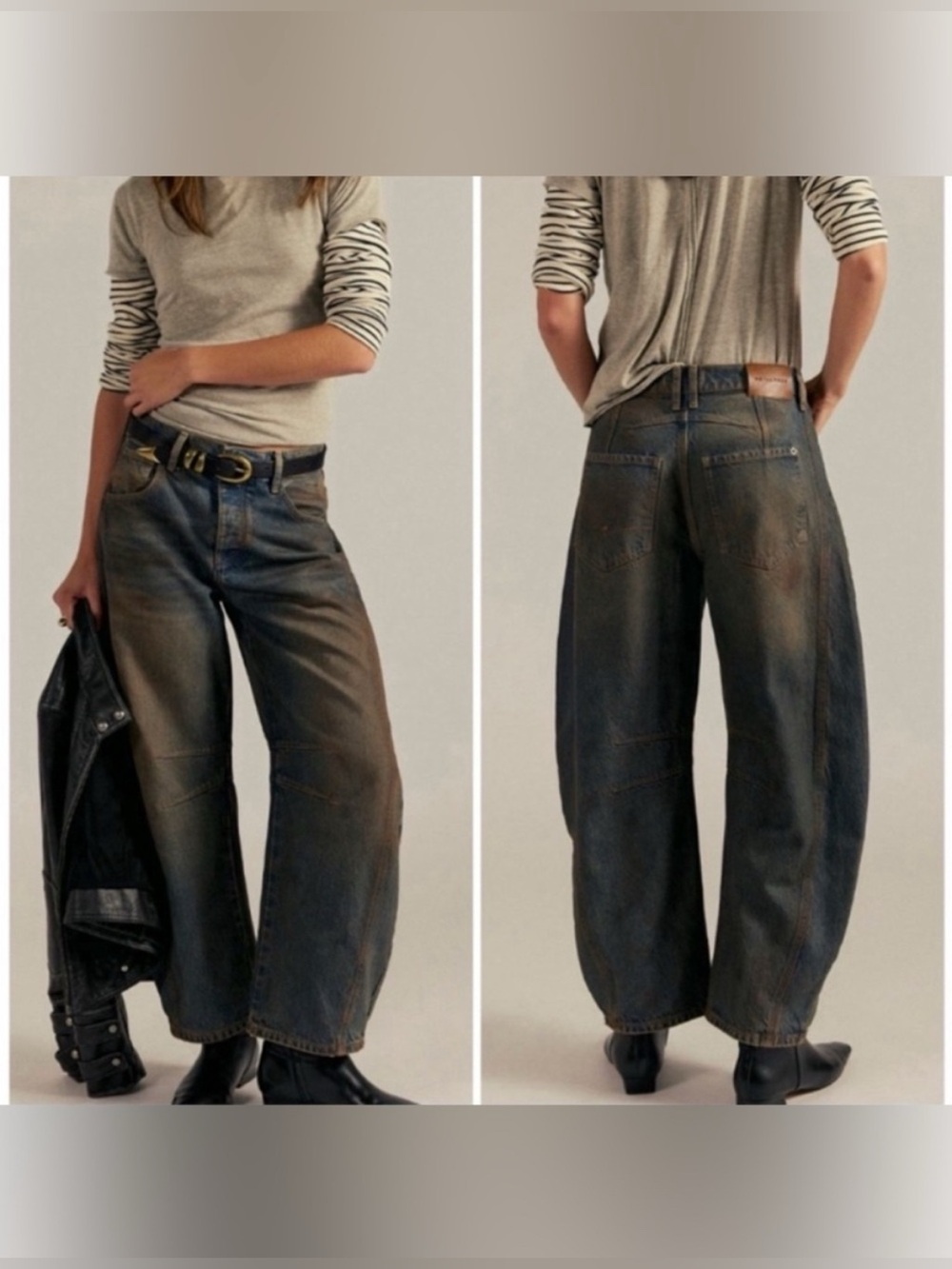 NWOT Free People We The Free Good Luck Mid-Rise Barrel Jeans Lost Desert 25 *IR*